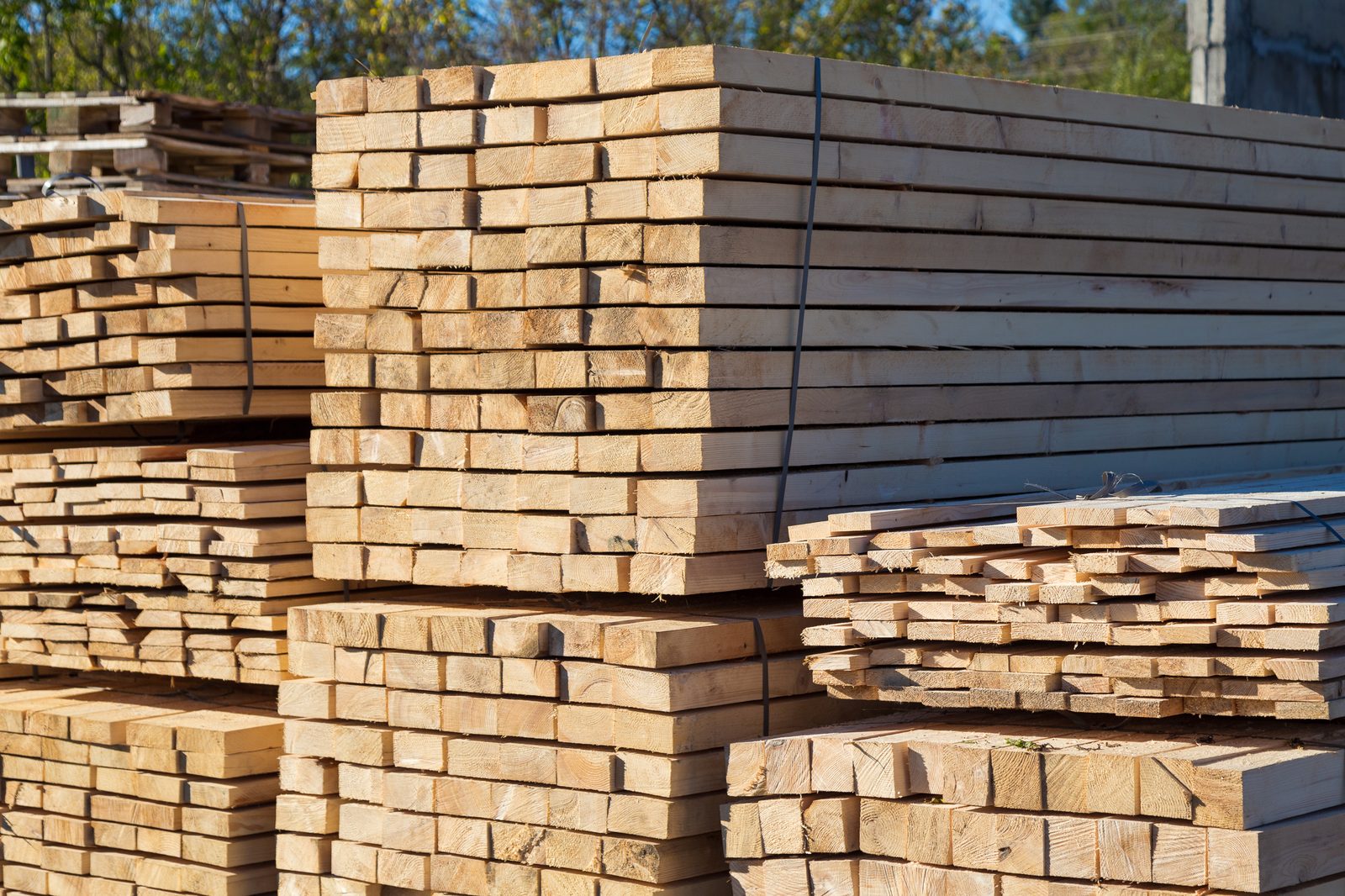 Stacked pallets staged for supply